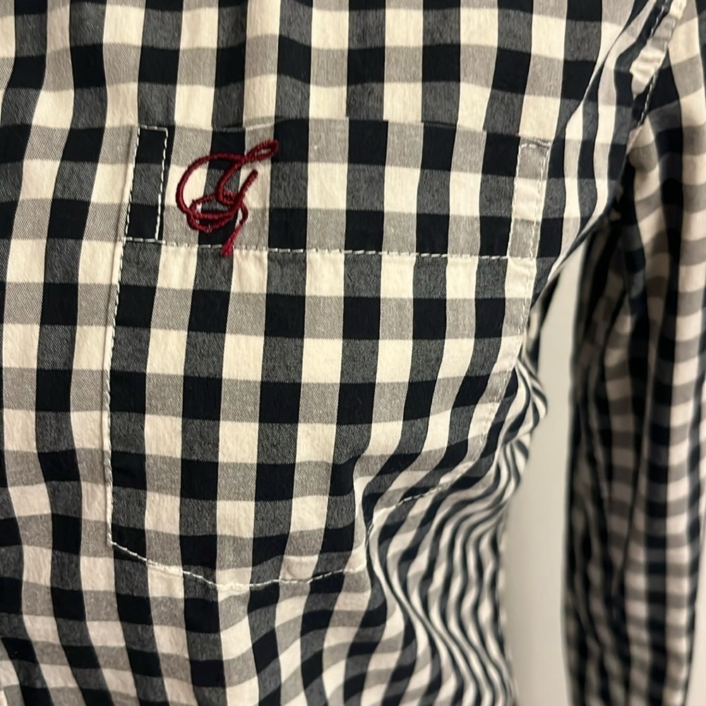 Guess Women’s Button Down Shirt Gingham Long Sleeve Large Black White - Picture 4 of 11
